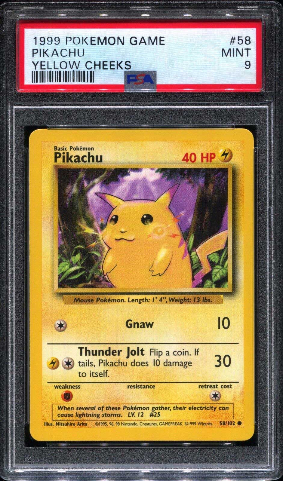 1999 Pikachu #58 (YELLOW CHEEKS) (PSA 9)