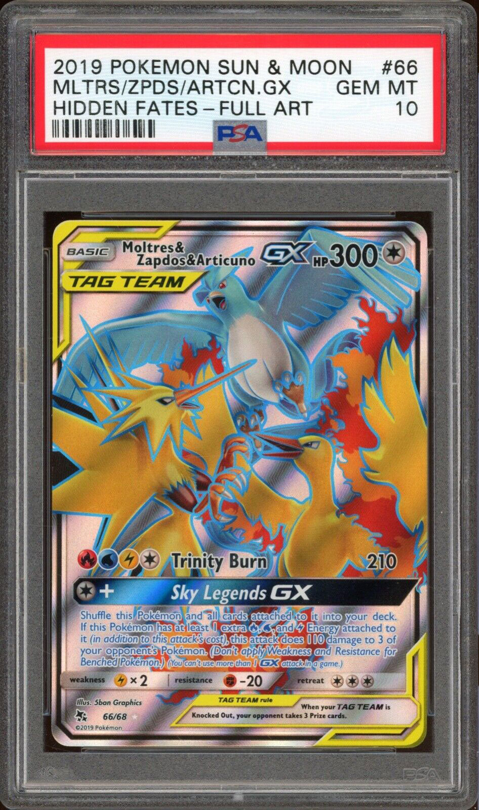 2018 Full Art/Moltres & Zapdos & Articuno GX #66 (PSA 10)